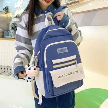 JK Schoolbag Women Middle School Student Large Capacity Backpack Middle School Student 2025 Ins Simple High School Student All-Match Backpack Blue (send calf)