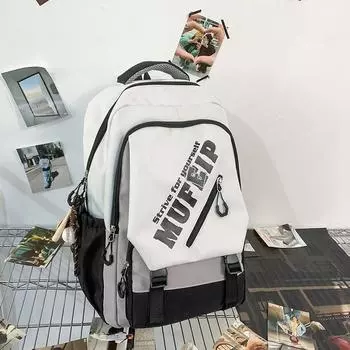 JK Schoolbag Women Primary School Student 2025 New Ins Niche Junior High School Student Backpack Boys High School Student Backpack Creamy-white + baseball pendant