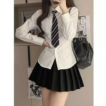 JK Silm Stylish Niche Top Long Sleeves Shirt One-piece white Long sleeves S