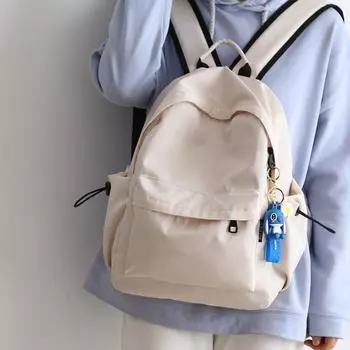 JK Simple and Versatile Solid Backpack Women Schoolbag Male College Student Junior High School Student Backpack Hiking Backpack Computer Bag Creamy-white medium + Blue stills