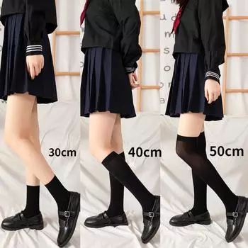 Jk SOCKS Женские носки до середины икры Летние тонкие черно-белые носки-трубочки выше колена Чулки до колена Тонкие ноги 30CM белый