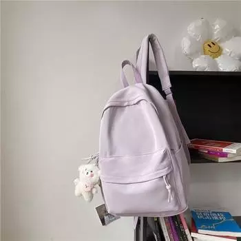 JK Solid Non-Printed Schoolbag Women Ins Style Japan fashion High School Student Large Capacity Simple Computer Backpack College Student Light purple Ribbon Hanging
