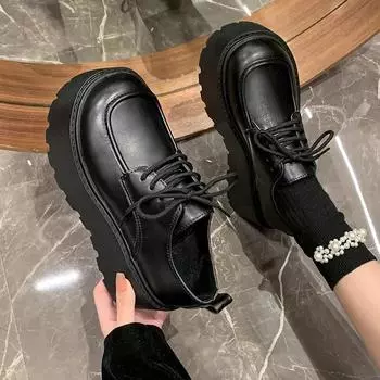 JK Uniform Shoes Женские новые черные маленькие кожаные туфли на платформе Лоферы для девочек в японском стиле в студенческом стиле со шнуровкой Оксфорды 35