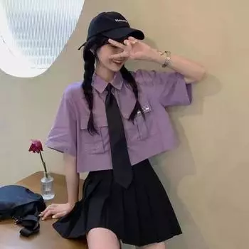 Jk униформа, модная короткая японская блузка, топ, женская повседневная рубашка в консервативном стиле, корейская версия топа S фиолетовый