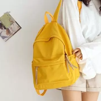 JK Vintage Simple Solid Oxford Cloth Backpack Women Korean Style Schoolbag Women College Student Backpack Women Backpack All-Matching Yellow