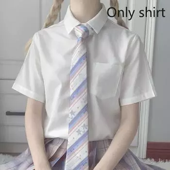 Jk Белая рубашка женская базовая летняя униформа рубашка с коротким рукавом XS