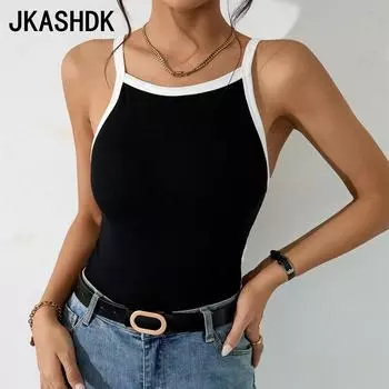 JKAASHDK Женские модные повседневные блузки и рубашки без рукавов весна-лето S чёрный