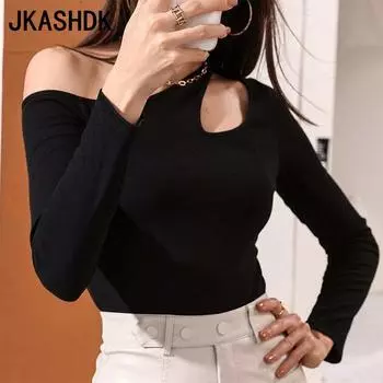 JKAASHDK Женские модные повседневные однотонные блузки и рубашки с длинными рукавами с принтом на весну и осень S чёрный