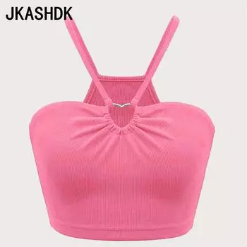 JKAASHDK Женские модные повседневные однотонные летние футболки и топы без рукавов с принтом, майки и майки S кофейный