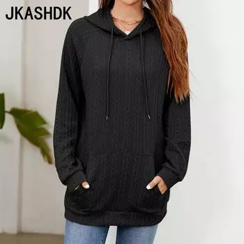 JKAASHDK женские модные повседневные однотонные пуловеры с длинными рукавами и осенне-зимними принтами, блузки и рубашки S чёрный