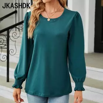 JKAASHDK женские модные повседневные однотонные пуловеры с круглым вырезом и принтом на лето и весну, блузки и рубашки S чёрный