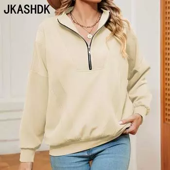 JKAASHDK женские модные повседневные однотонные пуловеры с воротником-стойкой на осень-зиму с длинными рукавами, блузки и рубашки S чёрный