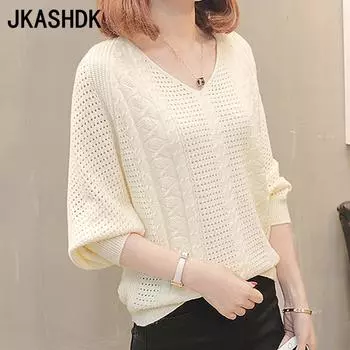 JKASHDK Women s Fashion Casual Autumn Winter Solid Color Print Long Sleeve V-Neck Pullovers & Long Sleeves One size хаки