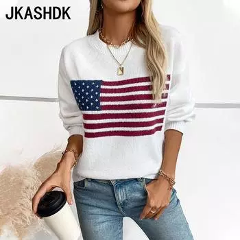 JKASHDK Женская мода Повседневный свитер осень-зима с длинным рукавом и круглым вырезом S белый