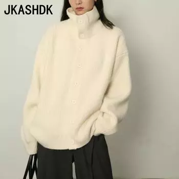 JKASHDK Женская мода повседневная осень-зима однотонный принт длинный рукав поло воротник свитера Average size серый