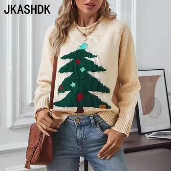 JKASHDK Женская мода Повседневный свитер осень-зима с длинным рукавом и круглым вырезом S абрикосовый