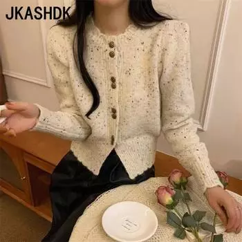 JKASHDK Women s Fashion Casual Fall Winter Polka Dot Print Long Sleeve O-Neck Sweaters