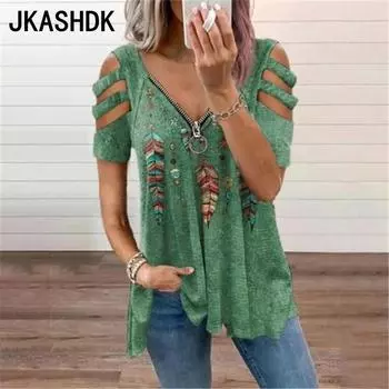 JKASHDK Women s Fashion Casual Summer Spring Short Sleeve V-Neck Blouses & Shirts