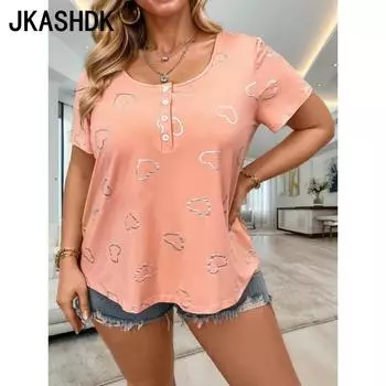 JKASHDK Women s Fashion Casual Summer Spring Love Letter Print Short Sleeve O-Neck Blouses & Shirts