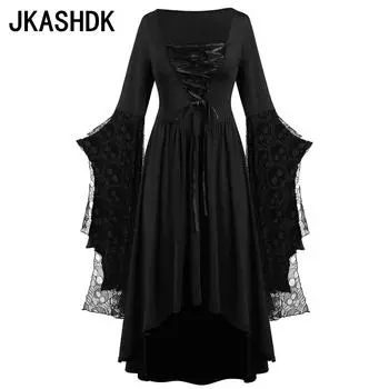 JKASHDK Женская мода весна осень однотонный принт длинный рукав квадратный воротник высокая талия повседневные платья S