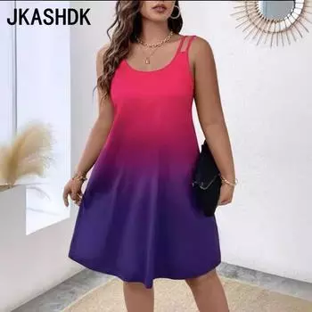JKASHDK Женская мода лето весна однотонный принт без рукавов с круглым вырезом со средней талией повседневные платья S красный