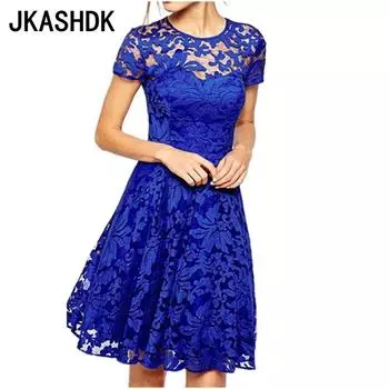 JKASHDK Women s Fashion Summer Spring Solid Color Print Lace Short Sleeve O-Neck High Waist Casual Dresses S белый