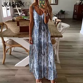 JKASHDK Женская мода Лето Весна Без рукавов Подтяжки Средняя талия Повседневные платья S серый