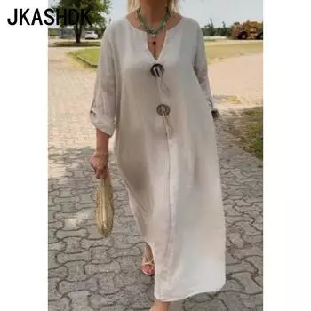 JKASHDK Женская мода лето весна сплошной цвет печати короткий рукав V-образным вырезом повседневные платья S жёлтый