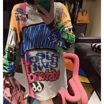 JKASHDK Женская мода повседневная одежда больших размеров весна-осень с принтом длинный рукав О-образный вырез пуловеры и длинные рукава L