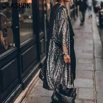 JKASHDK Женская мода Повседневная однотонная принтованная куртка с длинным рукавом и пальто на осень-зиму S/M