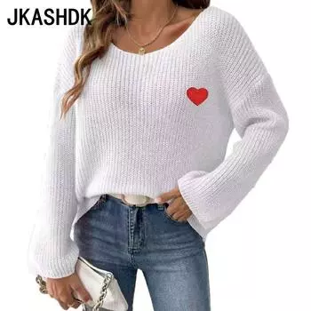 JKASHDK Женская мода повседневная однотонная принтованная осень-зима с длинным рукавом свитера с круглым вырезом S небесно-голубой