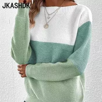 JKASHDK Женская мода Повседневная Осень Зима Длинные рукава Пуловеры O-образный вырез Свитера S