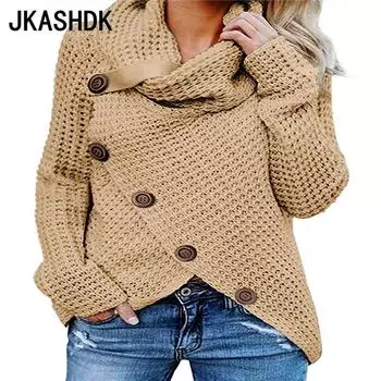 JKASHDK Женская мода повседневная осень-зима однотонный принт длинный рукав высокий ворот женская одежда свитера S хаки