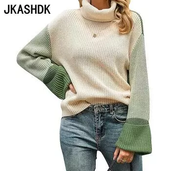 JKASHDK Женская мода повседневная осень-зима с длинным рукавом свитера с высоким воротом S зелёный