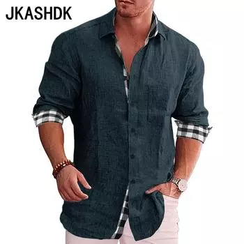 JKASHDK Женская мода Повседневная весна-осень клетчатый принт Длинные рукава воротник поло Блузки и рубашки S темно-розовый