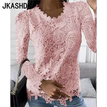 JKASHDK Женская мода Повседневная весна-осень Однотонный принт Длинные рукава О-образный вырез Пуловеры и длинные рукава S белый