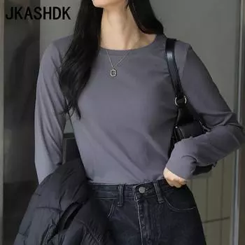 JKASHDK Женская мода повседневная весна осень однотонный принт длинный рукав пуловеры и длинные рукава One size