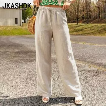 JKASHDK Женская мода повседневные однотонные брюки с принтом средней линии талии и капри S чёрный