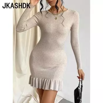 JKASHDK Женская мода Повседневный однотонный принт Осень Зима Длинные рукава О-образный вырез свитера S