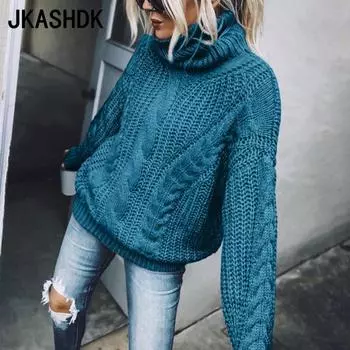 JKASHDK Женская мода Повседневный однотонный принт Осень Зима Длинный рукав Высокий ворот Женская одежда Шерстяные трикотажные свитера S серый