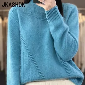 JKASHDK Женская мода Повседневный однотонный принт Осень Зима Длинные рукава Пуловеры Полуводолазка Свитера One size красный