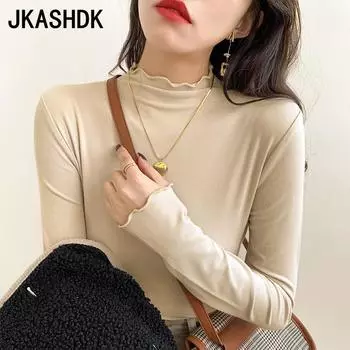 JKASHDK Женская мода Повседневный однотонный принт Осень Зима Длинные рукава Пуловеры Полуводолазка Свитера S чёрный