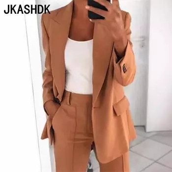 JKASHDK Женская мода Повседневный однотонный принт Осень Зима Длинный рукав Поло воротник куртки и пальто S розовый