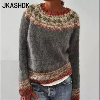 JKASHDK Женская мода Повседневный Осень Зима Длинный рукав О-образный вырез Свободные свитера S