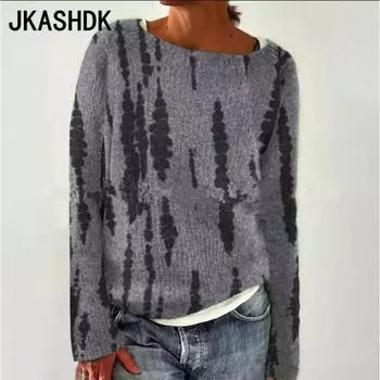 JKASHDK Женская мода Повседневный Осень Зима Длинный рукав О-образный вырез Свободные свитера S серый