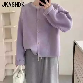 JKASHDK Женская мода Повседневный Осень Зима Однотонный Принт Длинный Рукав О-Образным Вырезом Свитера One size fits all фиолетовый