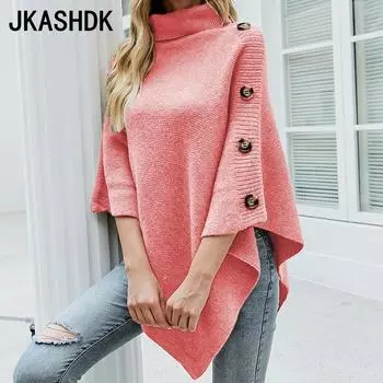 JKASHDK Женская мода Повседневный Осень Зима Однотонный Принт 1/2 Рукава Высокий Воротник Свитера F розовый