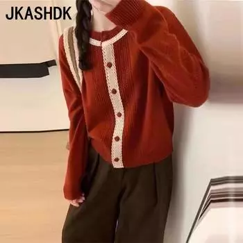 JKASHDK Женская мода Повседневный Осень Зима Однотонный Принт Длинный Рукав О-Образным Вырезом Свитера One size fits all красный