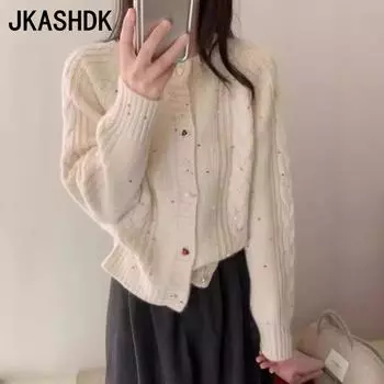 JKASHDK Женская мода Повседневный Осень Зима Однотонный Принт Длинный Рукав О-Образным Вырезом Свитера Average size красный