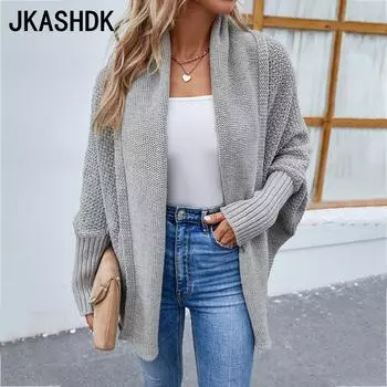 JKASHDK Женская мода Повседневный Осень Зима Однотонный Принт Длинный Рукав Свитера S серый